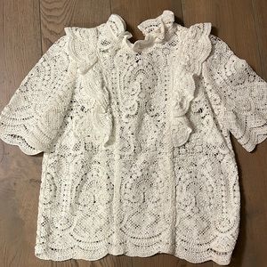 sezane short sleeve crochet top